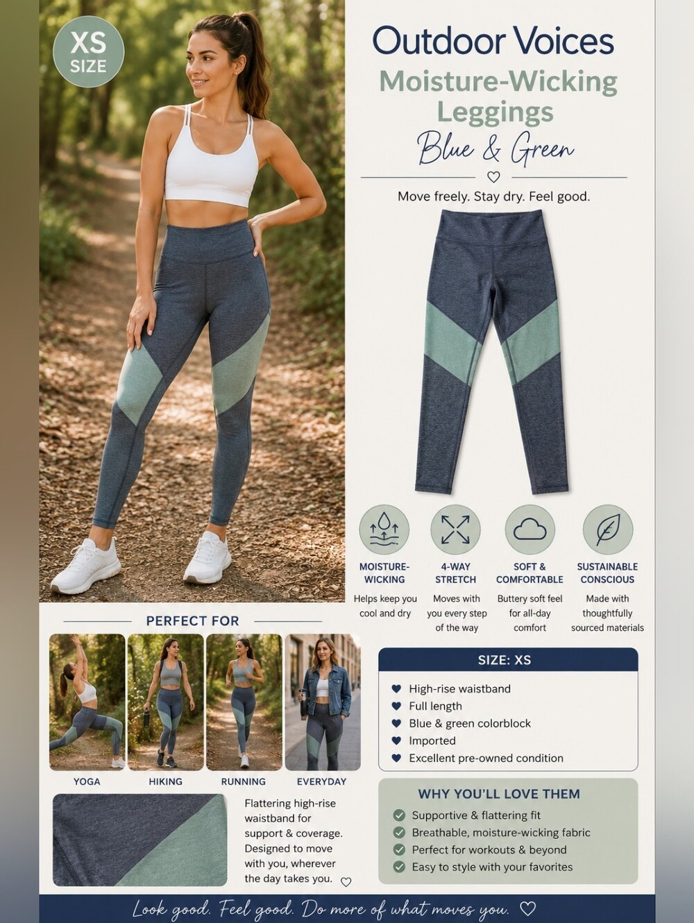 Outdoor Voices Moisture-Whicking Leggings in Blue and Green